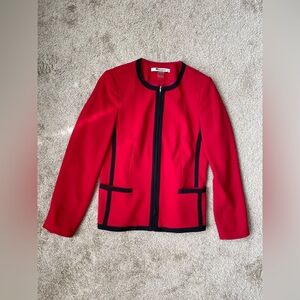 MaxMara NYC Card Collection Red and Black Accent Contrast Crepe lined Blazer